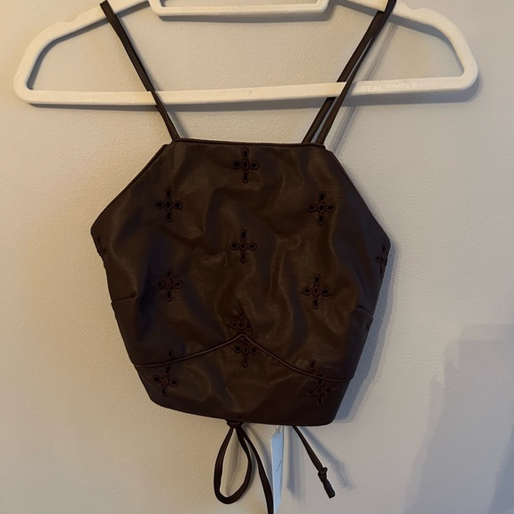 Brown leather crop top - Picture 2 of 5